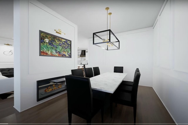 dining space featuring dark wood-type flooring