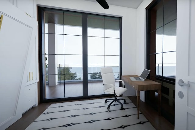 home office featuring a healthy amount of sunlight and wood finished floors