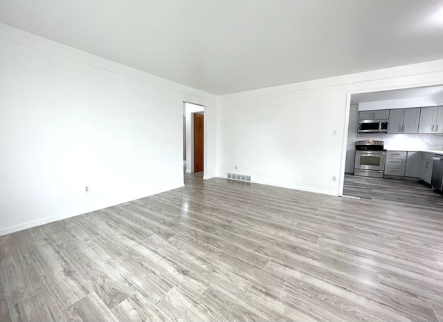 unfurnished living room with light hardwood / wood-style floors