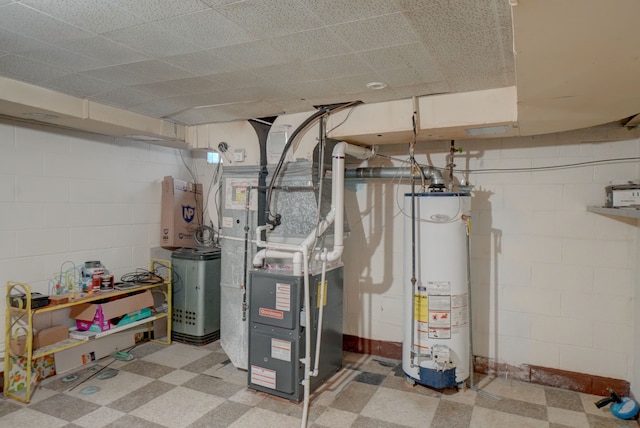 utilities featuring gas water heater and heating unit