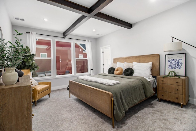 14236 Phoenix Pl, Holland, MI 49424 - bedroom with carpet flooring, beam ceiling, baseboards, and recessed lighting