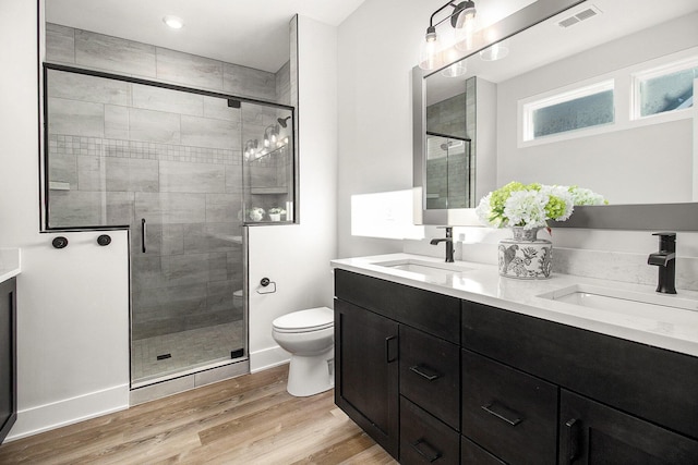 14236 Phoenix Pl, Holland, MI 49424 - full bathroom with toilet, double vanity, a shower stall, and wood finished floors