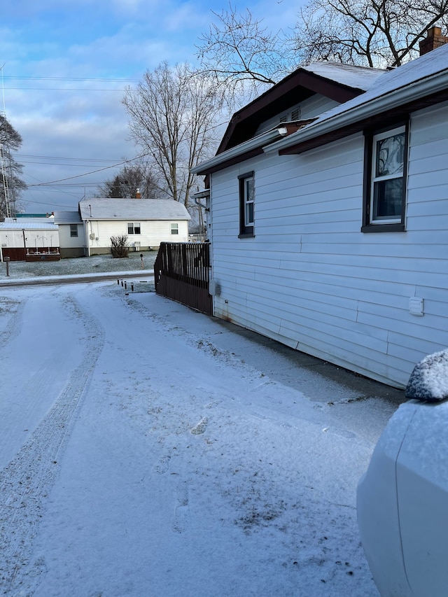 view of snow covered exterior