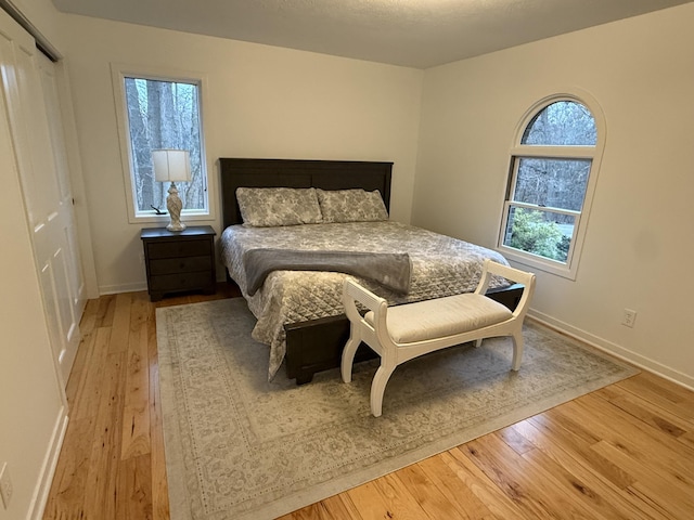 bedroom with a closet and hardwood / wood-style floors