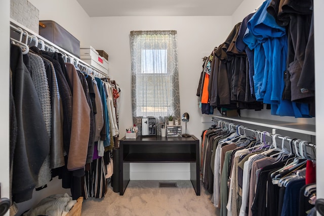 spacious closet with light colored carpet