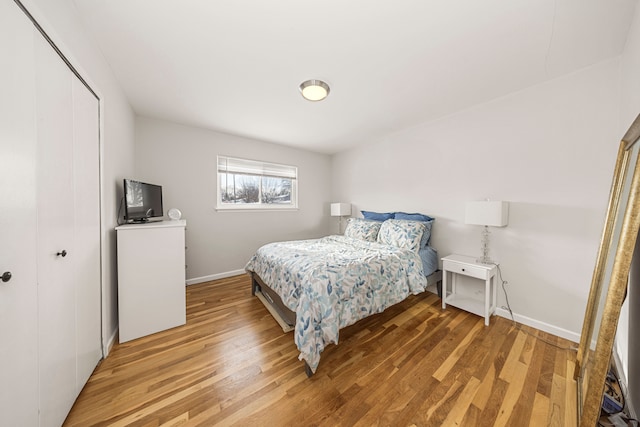 bedroom with hardwood / wood-style flooring and a closet