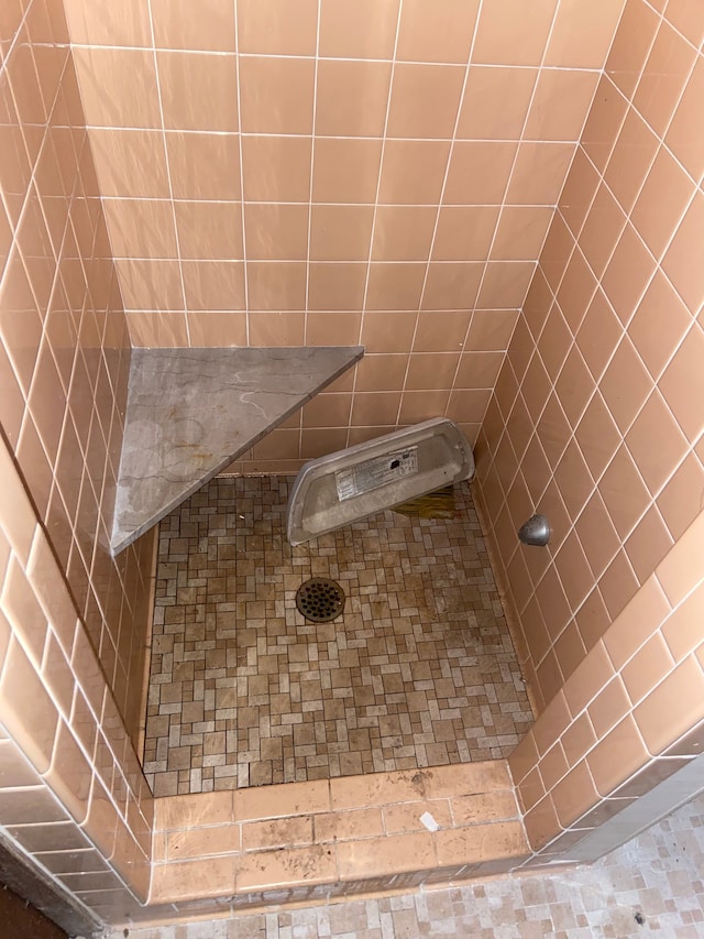 interior details with a tile shower