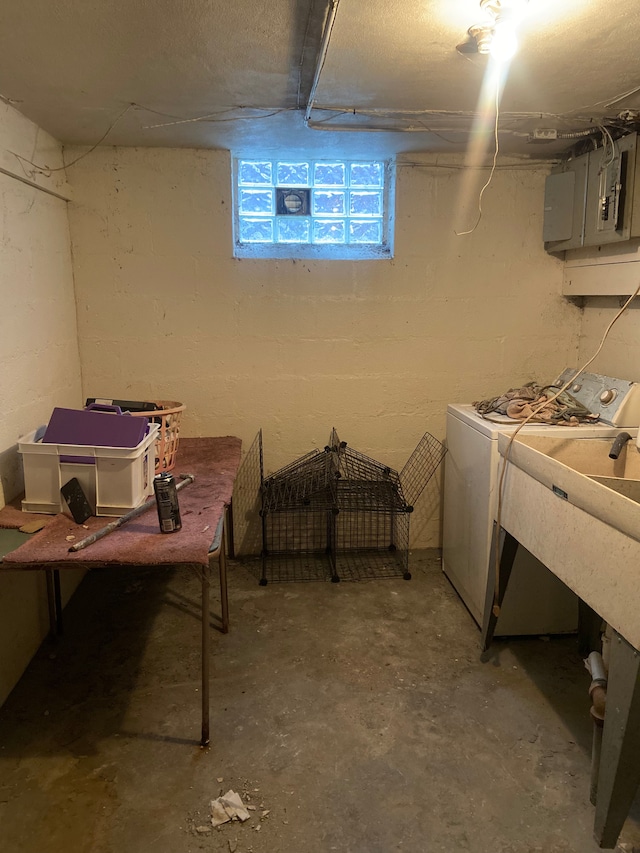 basement featuring a sink