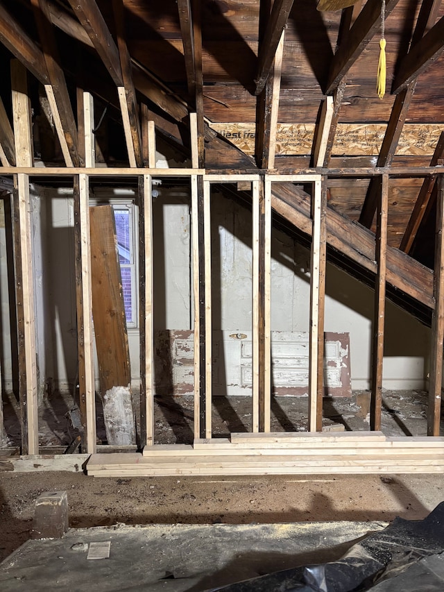 view of unfinished attic