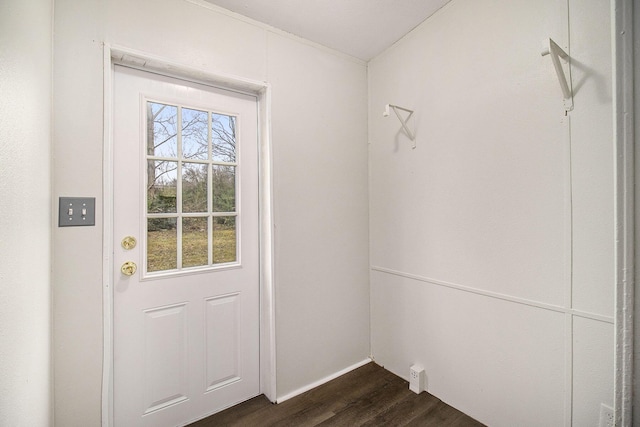 doorway to outside with dark wood-type flooring