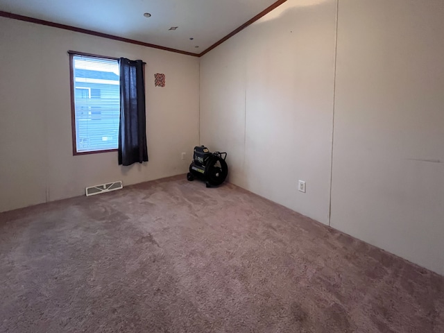 spare room with carpet floors and crown molding