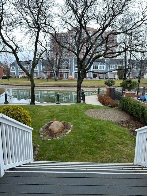 view of yard with a water view