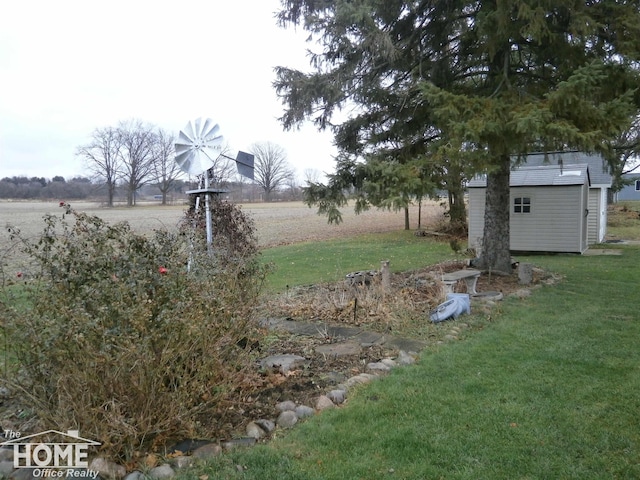 view of yard with a storage shed