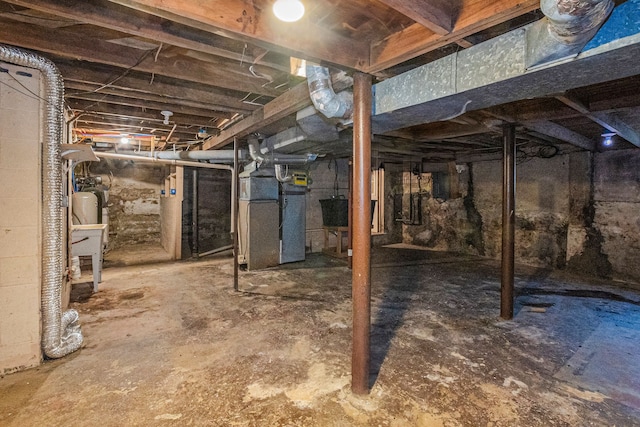 basement featuring heating unit