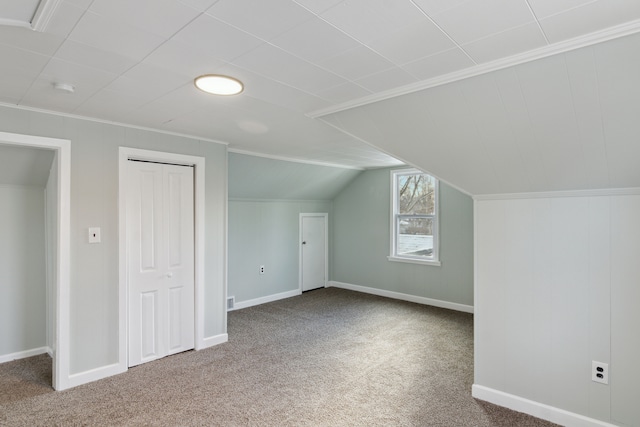 additional living space with carpet floors and vaulted ceiling