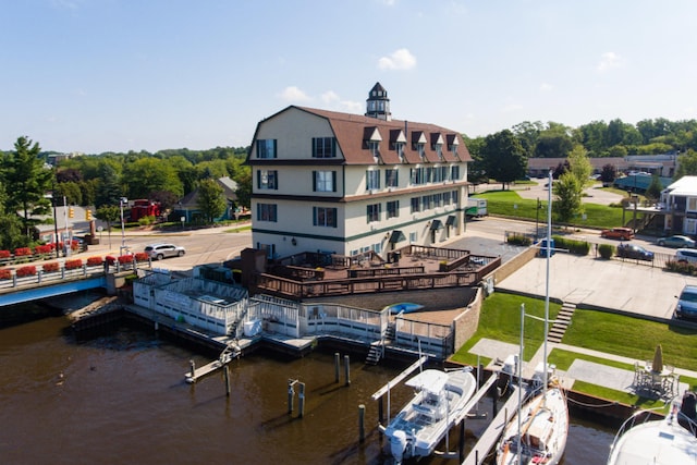 view of dock with a water view