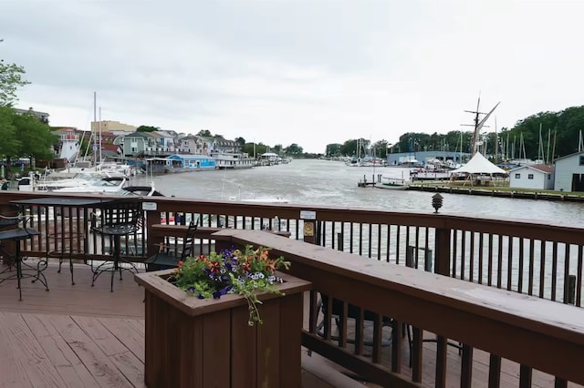 deck with a water view