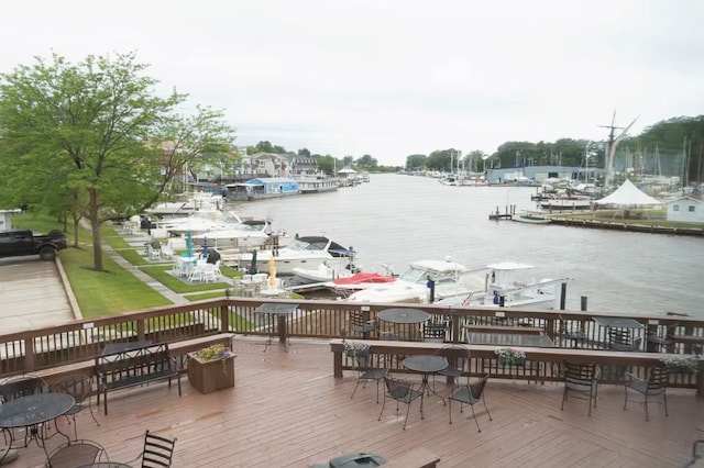 dock area with a water view