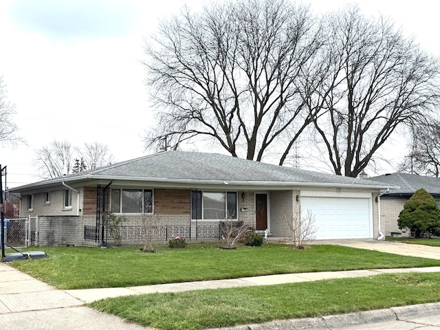 ranch-style house with a front lawn and a garage