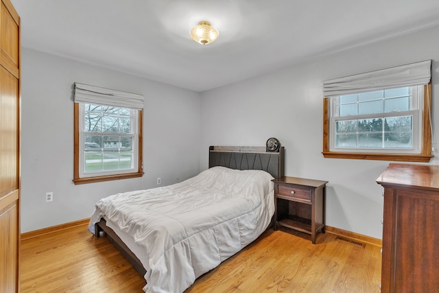 bedroom with light hardwood / wood-style flooring