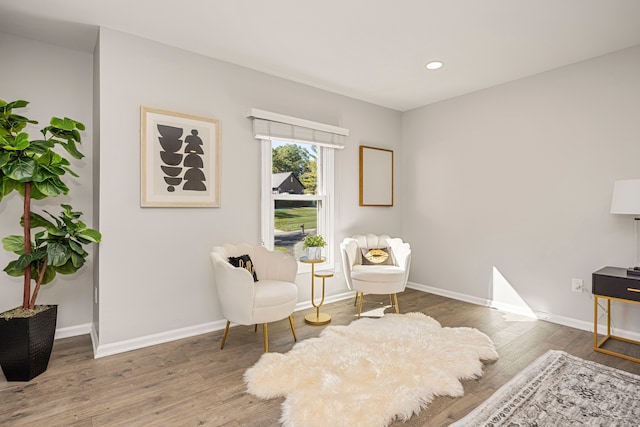 living area with hardwood / wood-style floors