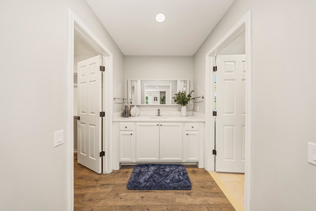 interior space featuring hardwood / wood-style flooring and sink