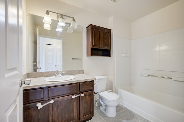 full bathroom with tile patterned flooring, vanity, toilet, and tub / shower combination