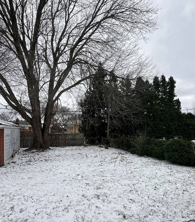 view of yard layered in snow