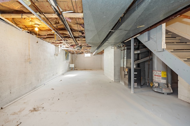 basement with water heater