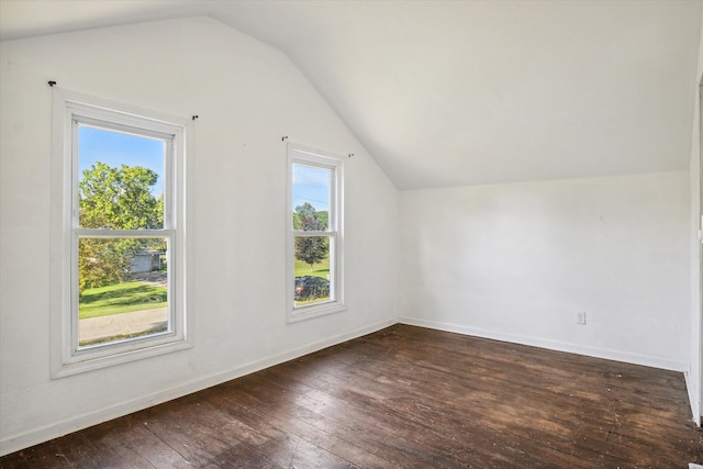 additional living space featuring dark hardwood / wood-style floors, lofted ceiling, and a wealth of natural light