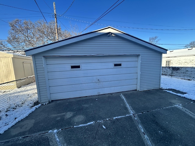 view of snow covered garage