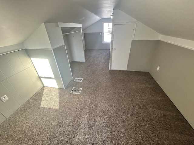 walk in closet featuring lofted ceiling and carpet flooring