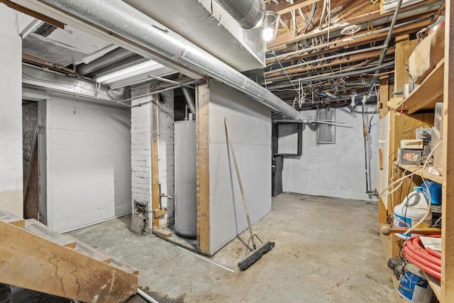 basement featuring gas water heater