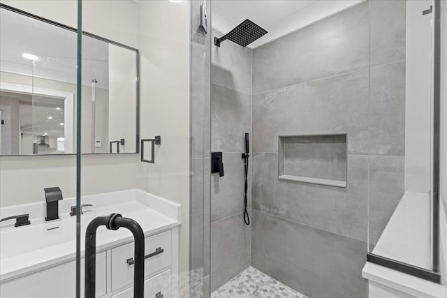 bathroom with a shower with shower door