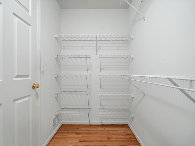 walk in closet with hardwood / wood-style floors