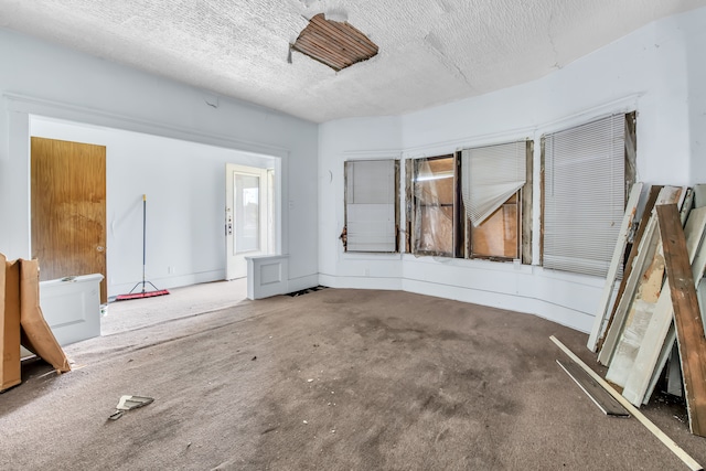 spare room featuring carpet flooring and a textured ceiling