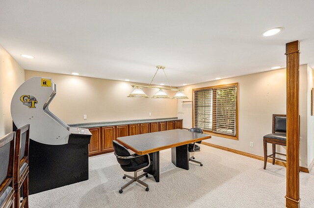 carpeted office with ornate columns