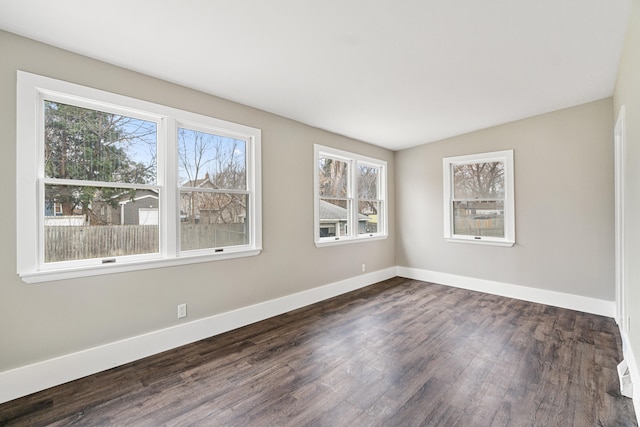 spare room featuring plenty of natural light and dark wood-type flooring