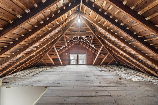 view of unfinished attic