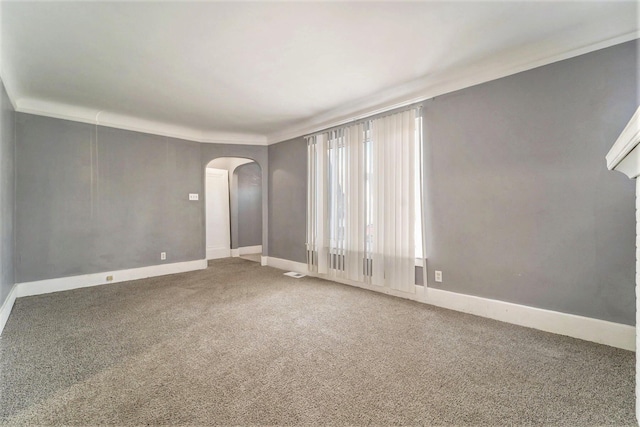 spare room with carpet flooring and ornamental molding