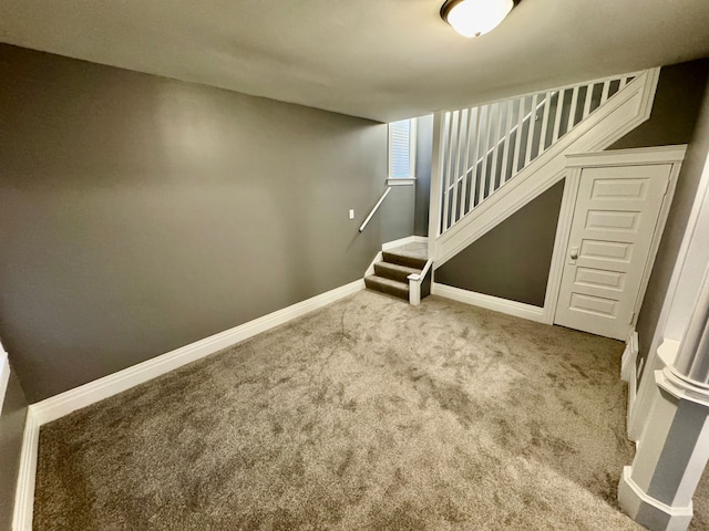 stairway featuring carpet flooring