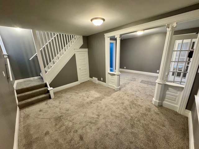 basement featuring carpet flooring