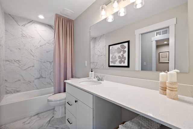 full bathroom featuring vanity, toilet, and shower / bath combo with shower curtain