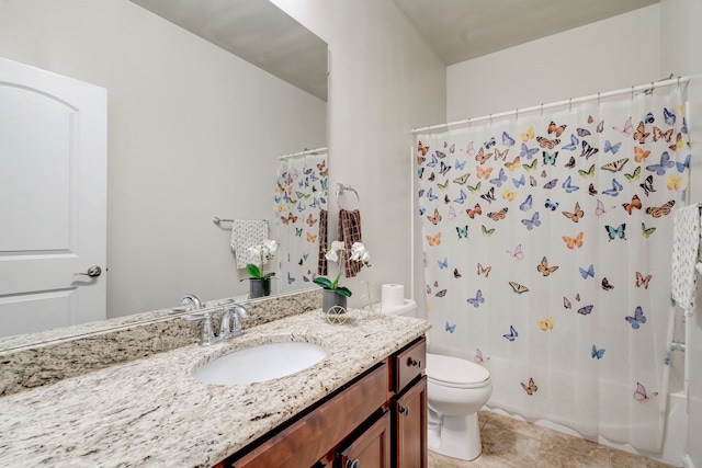 full bathroom featuring vanity, toilet, and shower / bath combo with shower curtain