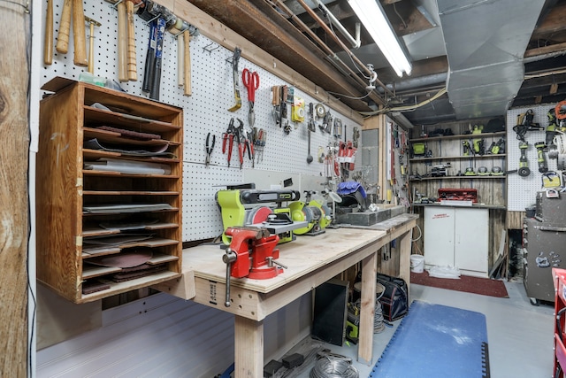 basement featuring a workshop area