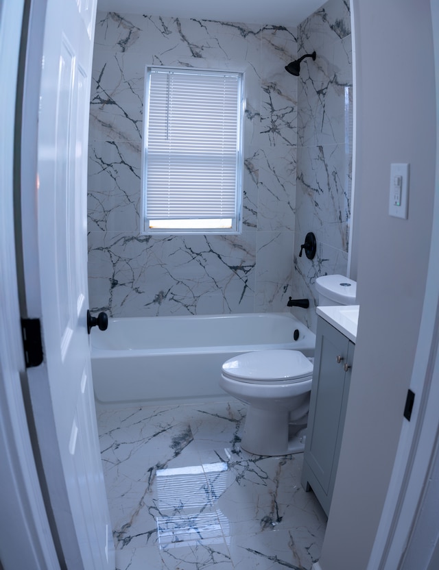 full bathroom with vanity, shower / bath combination, and toilet