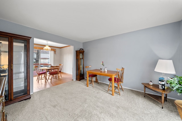 dining area with carpet