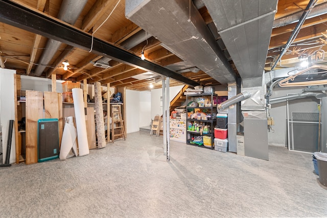 basement with heating unit