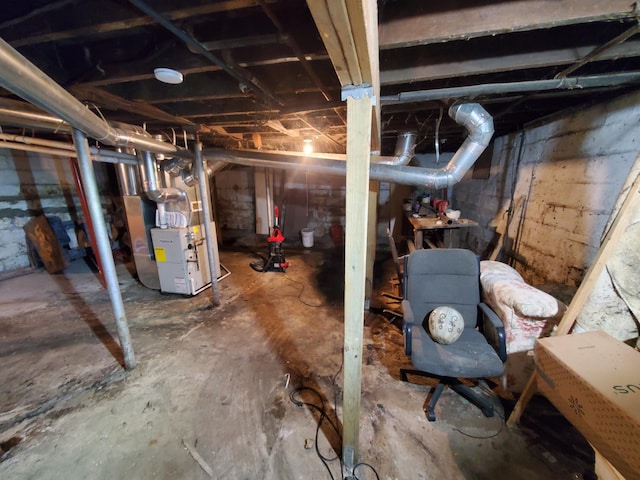 basement featuring heating unit