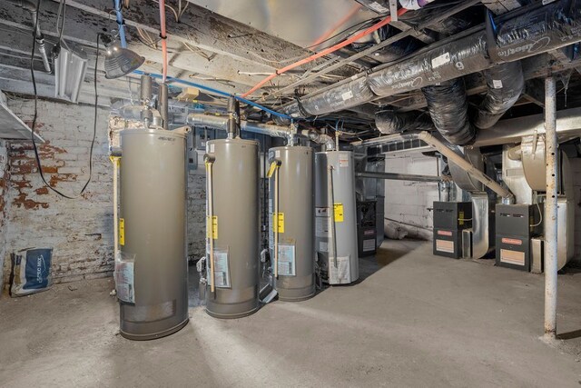 basement featuring gas water heater